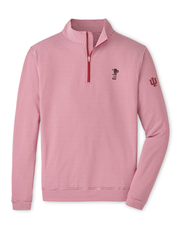 PETER MILLAR PERTH SUGAR STRIPE PERFORMANCE QUARTER-ZIP w/BISON CRIMSON