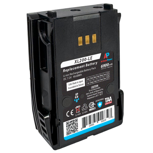 Replacement Battery for Harris XL 200P and XL 185P Radios. Slim Extended Capacity 6900 mAh