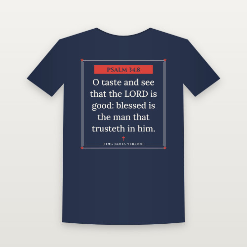 Psalm 34:8 KJV Christian Women's Relaxed Tee (Framed) - Navy