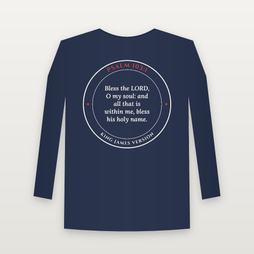 Psalm 103:1 KJV Christian Long Sleeve Tee (Round Badge) - Navy