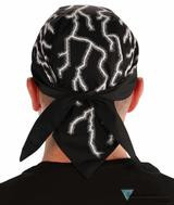 Product photo of the Glow in the Dark Lightning Du Rag Skull Cap Bandanna Christian biker du rag and skull cap, showing the bold faith-based print design, available at Forever And Always in Farmerville, Louisiana.