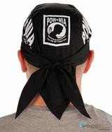 Product photo of the POW MIA white on black Du Rag Skull Cap Bandanna Christian biker du rag and skull cap, showing the bold faith-based print design, available at Forever And Always in Farmerville, Louisiana.