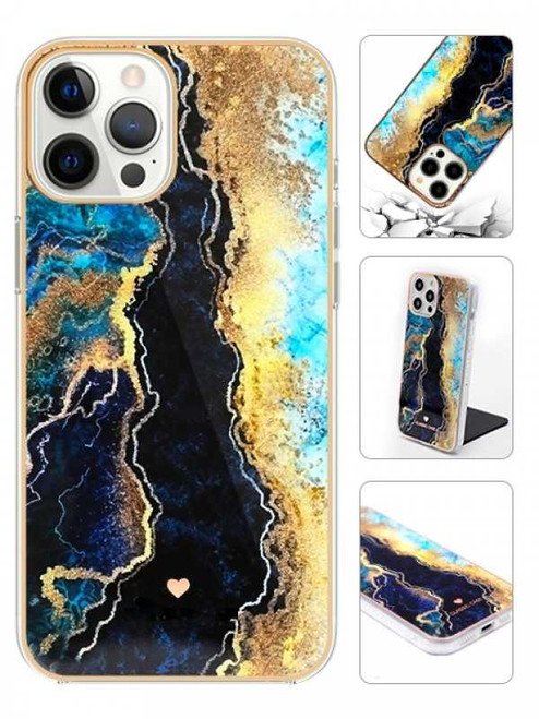 Product photo of the MARBLE PATTERN PHONE CASE BL/GLD/AQ fashion phone case, showing the full design, color, and texture, available at Forever And Always Online.