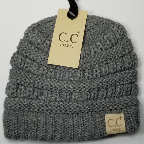 Product photo of the BABY C.C BEANIE LT GREY baby beanie hat, showing the soft knit fabric, color, and pom pom detail, available at Forever And Always Online.