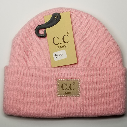 Product photo of the BABY C.C BEANIE P PINK baby beanie hat, showing the soft knit fabric, color, and pom pom detail, available at Forever And Always Online.