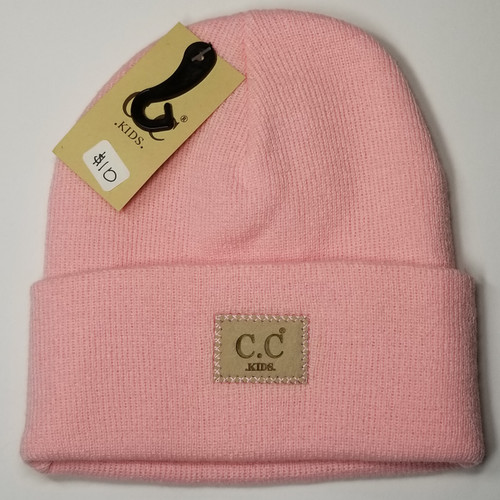 Product photo of the KIDS C.C BEANIE PALE PINK baby beanie hat, showing the soft knit fabric, color, and pom pom detail, available at Forever And Always Online.
