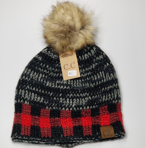 Product photo of the C.C BEANIE FUZZ LINED W/POM baby beanie hat, showing the soft knit fabric, color, and pom pom detail, available at Forever And Always Online.