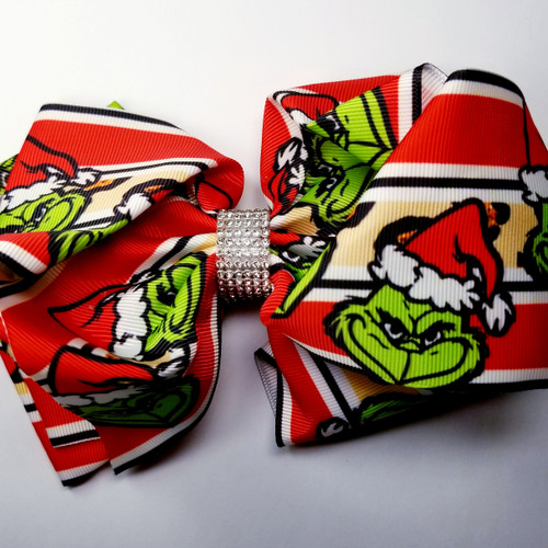 Product photo of CHRISTMAS GRINCH BOW R/W/BLK available at Forever And Always Online, Farmerville, Louisiana.