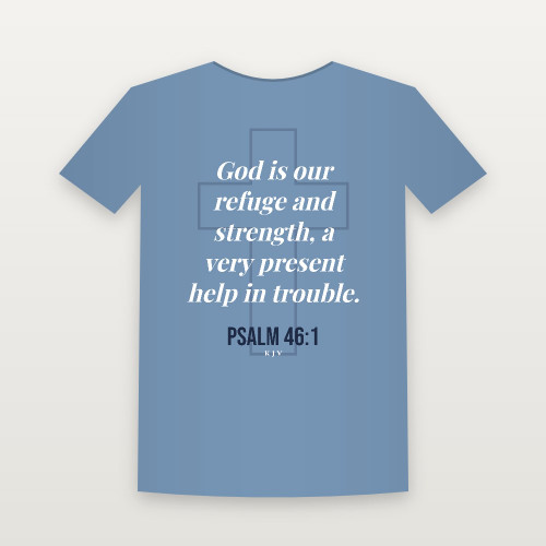 Psalm 46:1 KJV Christian Short Sleeve Tee (Cross) - Heather Blue
