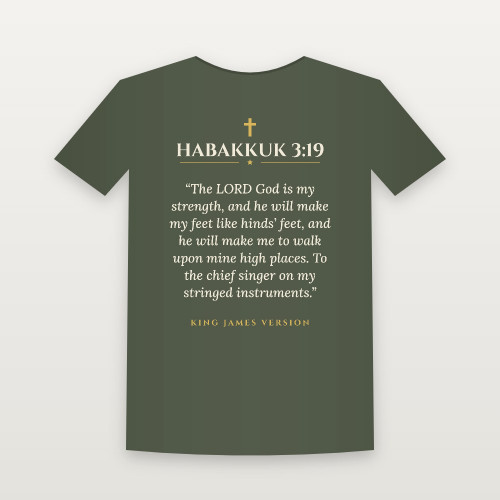 Habakkuk 3:19 KJV Christian T-Shirt - Military Green