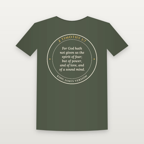 2 Timothy 1:7 KJV Christian Women's Relaxed Tee (Round Badge) - Military Green