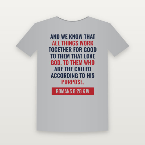 Romans 8:28 KJV Christian Women's Relaxed Tee (Bold Type) - Heather Gray