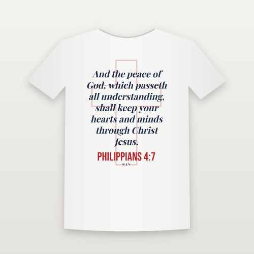 Philippians 4:7 KJV Christian Short Sleeve Tee (Cross) - White