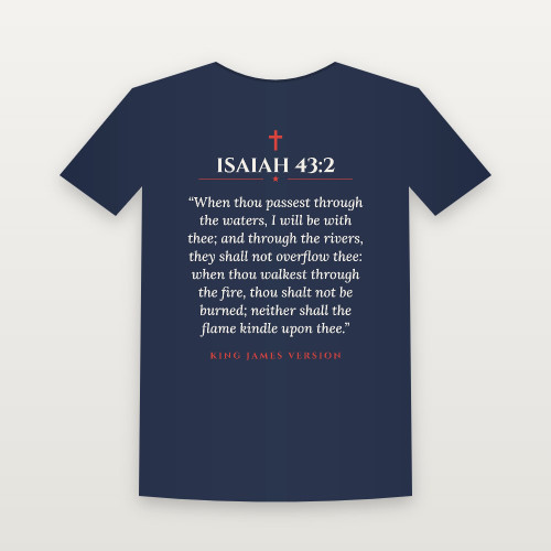 Isaiah 43:2 KJV Christian Short Sleeve Tee (Round Badge) - Navy