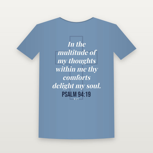 Psalm 94:19 KJV Christian Short Sleeve Tee (Cross) - Heather Blue