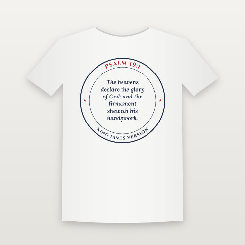Psalm 19:1 KJV Christian Short Sleeve Tee (Round Badge) - White