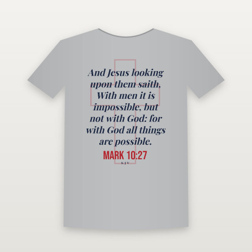 Mark 10:27 KJV Christian Women's Relaxed Tee (Cross) - Heather Gray