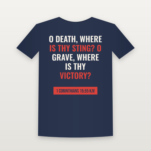 1 Corinthians 15:55 KJV Christian Short Sleeve Tee (Bold Type) - Navy