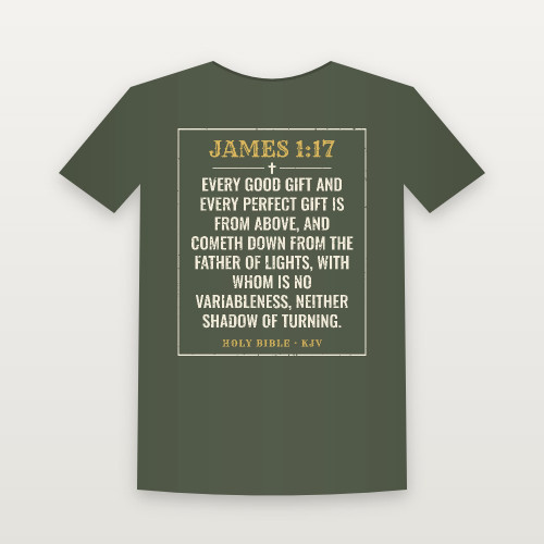 James 1:17 KJV Christian Women's Relaxed Tee (Vintage) - Military Green