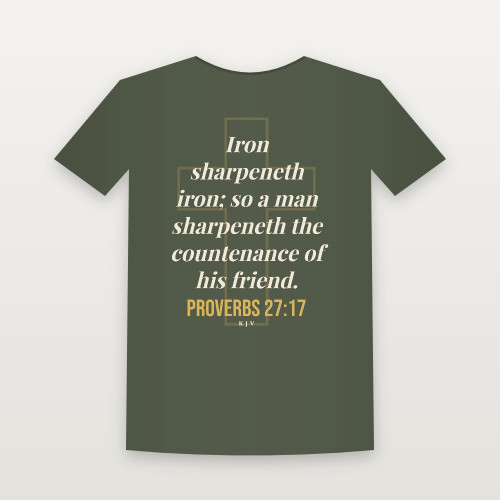 Proverbs 27:17 KJV Christian Short Sleeve Tee (Cross) - Military Green