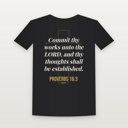Proverbs 16:3 KJV Christian Women's Relaxed Tee (Cross) - Black