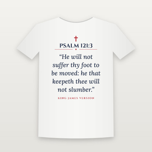 Psalm 121:3 KJV Christian Short Sleeve Tee (Classic) - White
