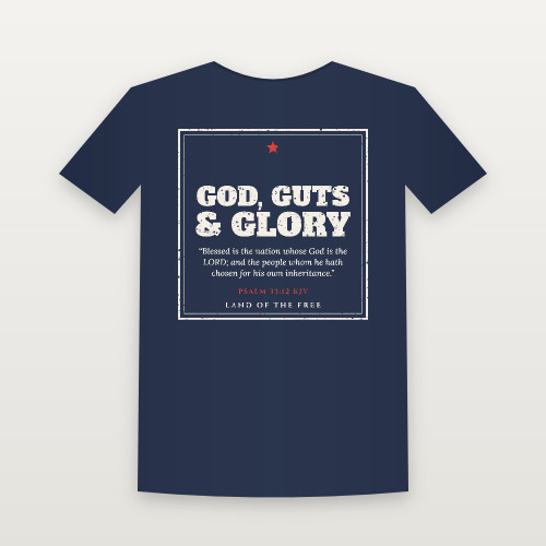 God, Guts & Glory Patriotic Short Sleeve Tee with Psalm 33:12 (Vintage Frame) - Navy