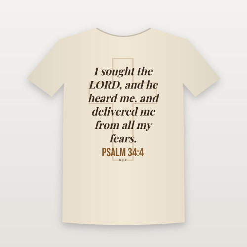 Psalm 34:4 KJV Christian Women's Relaxed Tee (Cross) - Natural