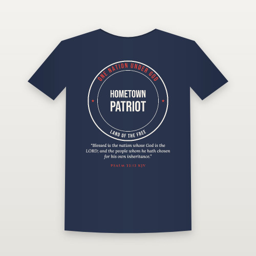 Hometown Patriot Short Sleeve Tee with Psalm 33:12 (Badge) - Navy