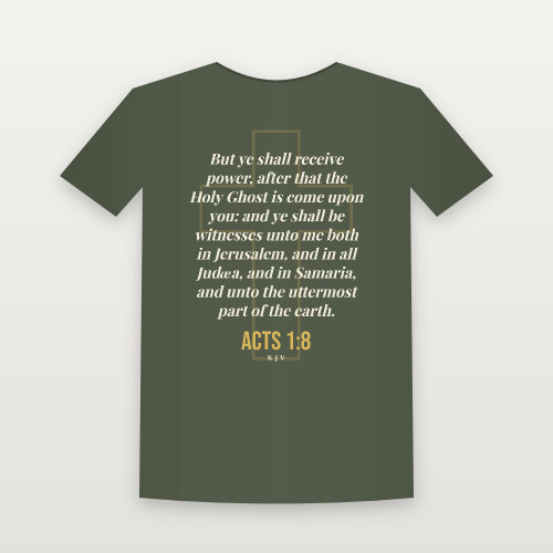 Acts 1:8 KJV Christian Women's Relaxed Tee (Cross) - Military Green
