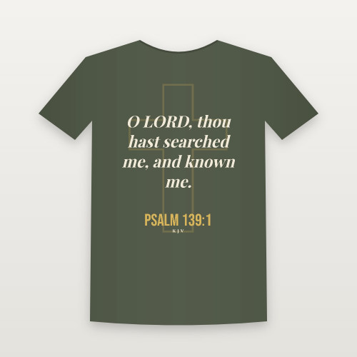 Psalm 139:1 KJV Christian Women's Relaxed Tee (Cross) - Military Green