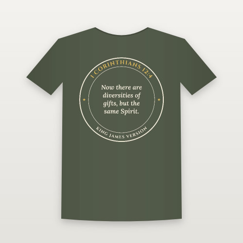 1 Corinthians 12:4 KJV Christian Women's Relaxed Tee (Round Badge) - Military Green