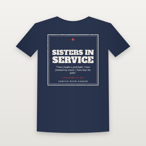 Sisters in Service Veteran Short Sleeve Tee with 2 Timothy 4:7 (Vintage Frame) - Navy