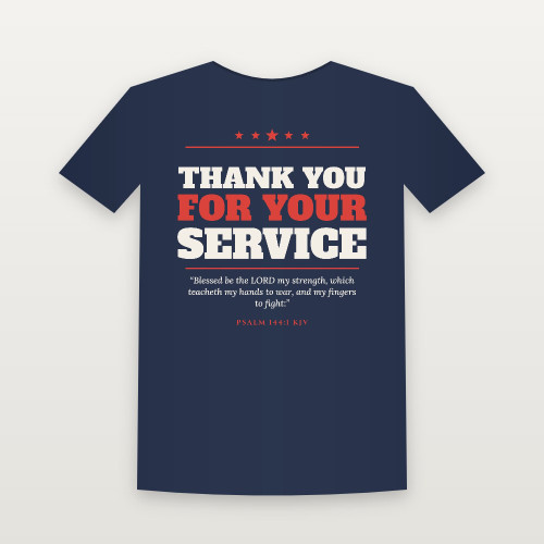 Thank You for Your Service Veteran Short Sleeve Tee with Psalm 144:1 (Star Banner) - Navy