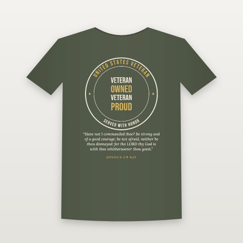 Veteran Owned · Veteran Proud Short Sleeve Tee with Joshua 1:9 (Badge) - Military Green