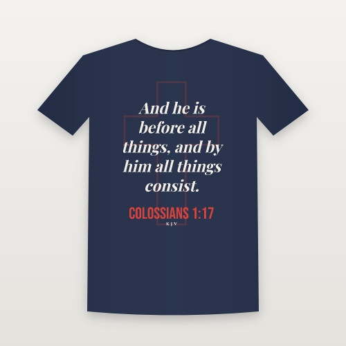 Colossians 1:17 KJV Christian Women's Relaxed Tee (Cross) - Navy