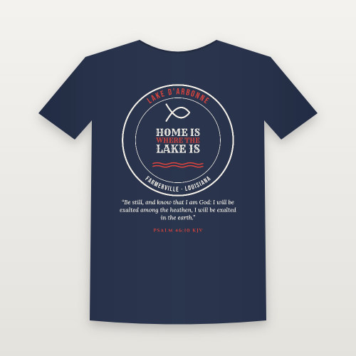 Home Is Where the Lake Is Lake D'Arbonne Short Sleeve Tee with Psalm 46:10 (Lake Badge) - Navy