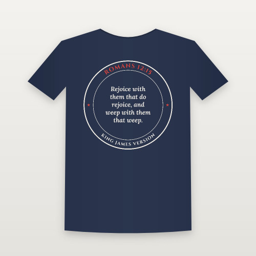 Romans 12:15 KJV Christian Women's Relaxed Tee (Round Badge) - Navy