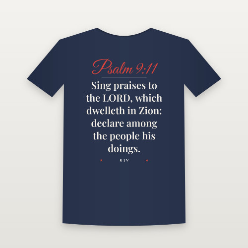Psalm 9:11 KJV Christian Short Sleeve Tee (Script) - Navy