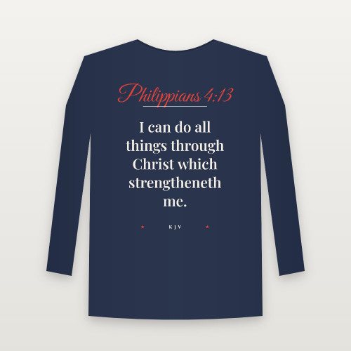 Philippians 4:13 KJV Christian Long Sleeve Tee (Script) - Navy