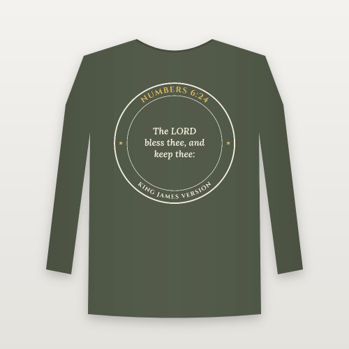 Numbers 6:24 KJV Christian Long Sleeve Tee (Round Badge) - Military Green