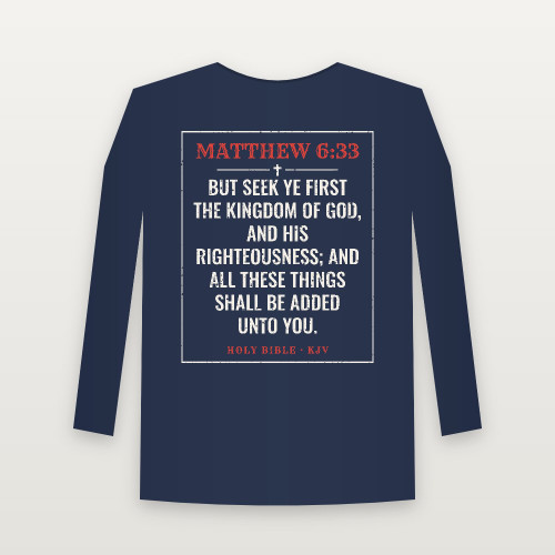 Matthew 6:33 KJV Christian Long Sleeve Tee (Vintage) - Navy
