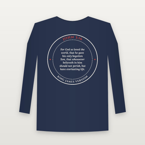 John 3:16 KJV Christian Long Sleeve Tee (Round Badge) - Navy