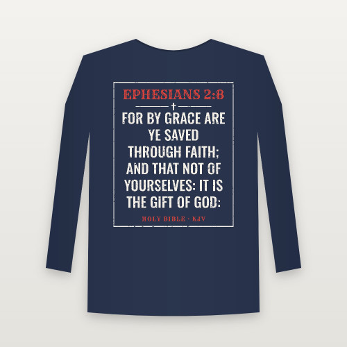Ephesians 2:8 KJV Christian Long Sleeve Tee (Vintage) - Navy
