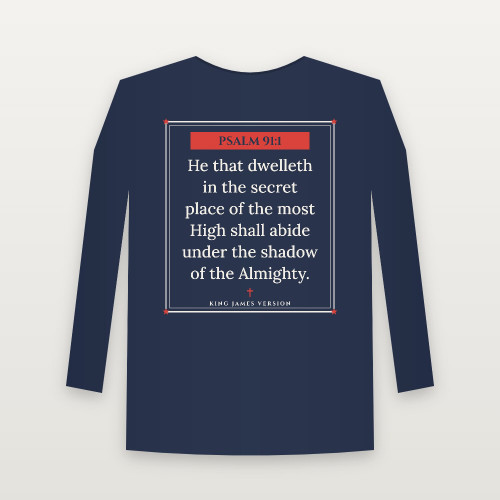 Psalm 91:1 KJV Christian Long Sleeve Tee (Framed) - Navy