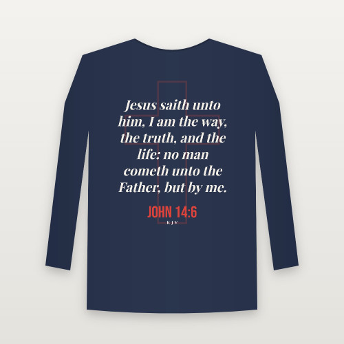 John 14:6 KJV Christian Long Sleeve Tee (Cross) - Navy