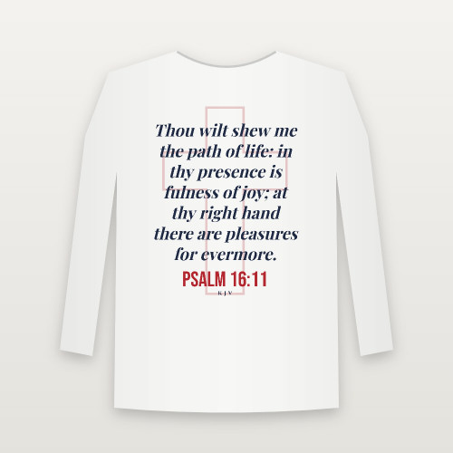 Psalm 16:11 KJV Christian Long Sleeve Tee (Cross) - White