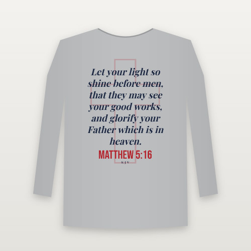 Matthew 5:16 KJV Christian Long Sleeve Tee (Cross) - Heather Gray