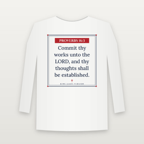 Proverbs 16:3 KJV Christian Long Sleeve Tee (Framed) - White