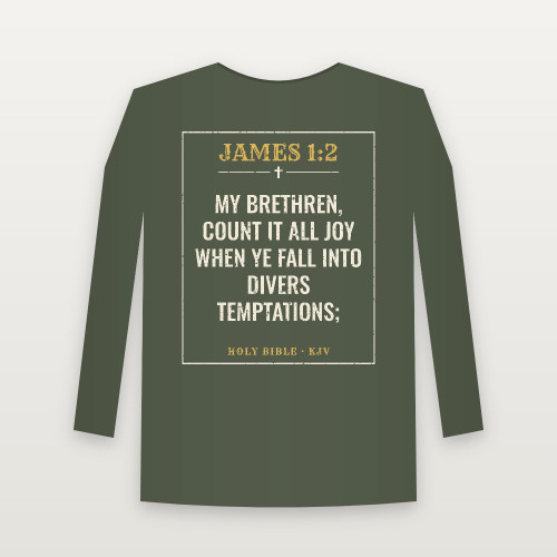 James 1:2 KJV Christian Long Sleeve Tee (Vintage) - Military Green